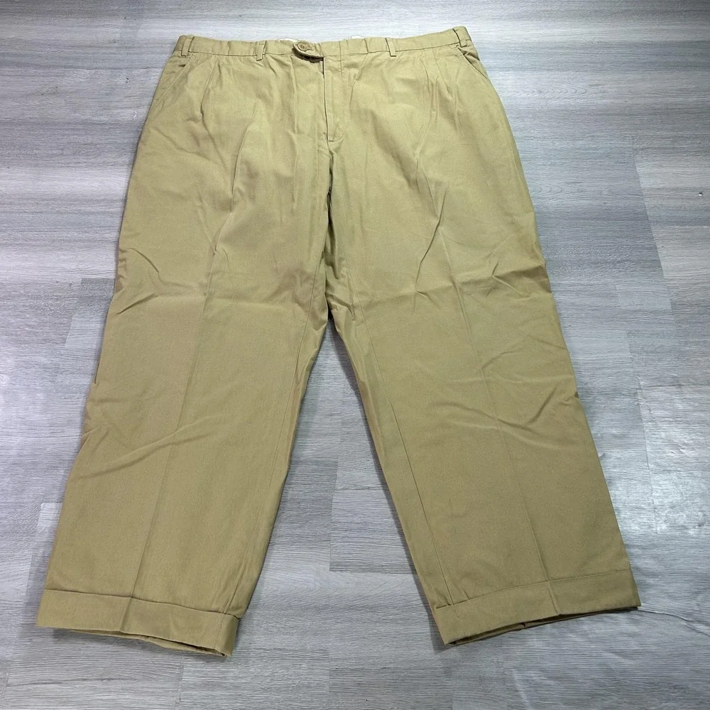 Brioni Pants Mens 40x28 Beige 100% Cotton Pleated Cuffed Dress Chino Italy